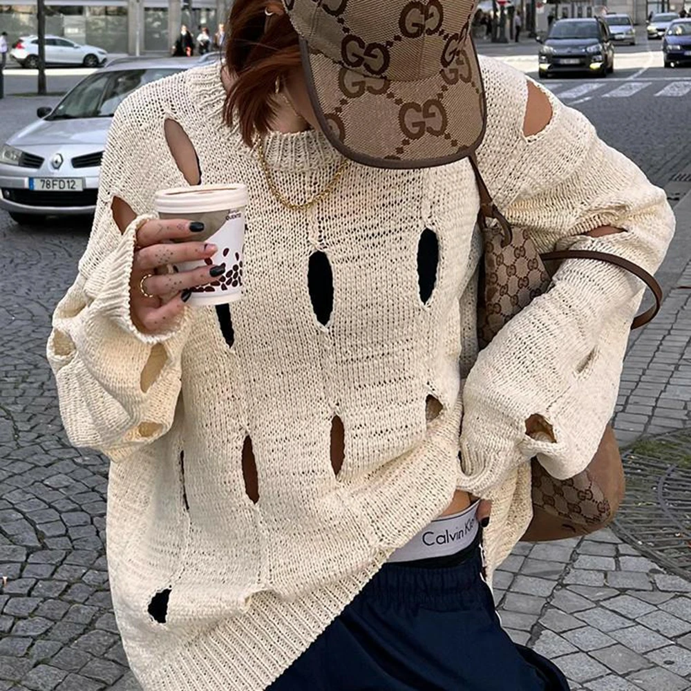 Combhasaki Womens Y2K Ripped Sweater Knitted Personality Hollow Hole Design Long Sleeves Round Neck Loose Warm Pullover
Combhasaki Womens Y2K Ripped Sweater Knitted Personality Hollow Hole Design Long Sleeves Round Neck Loose Warm Pullover