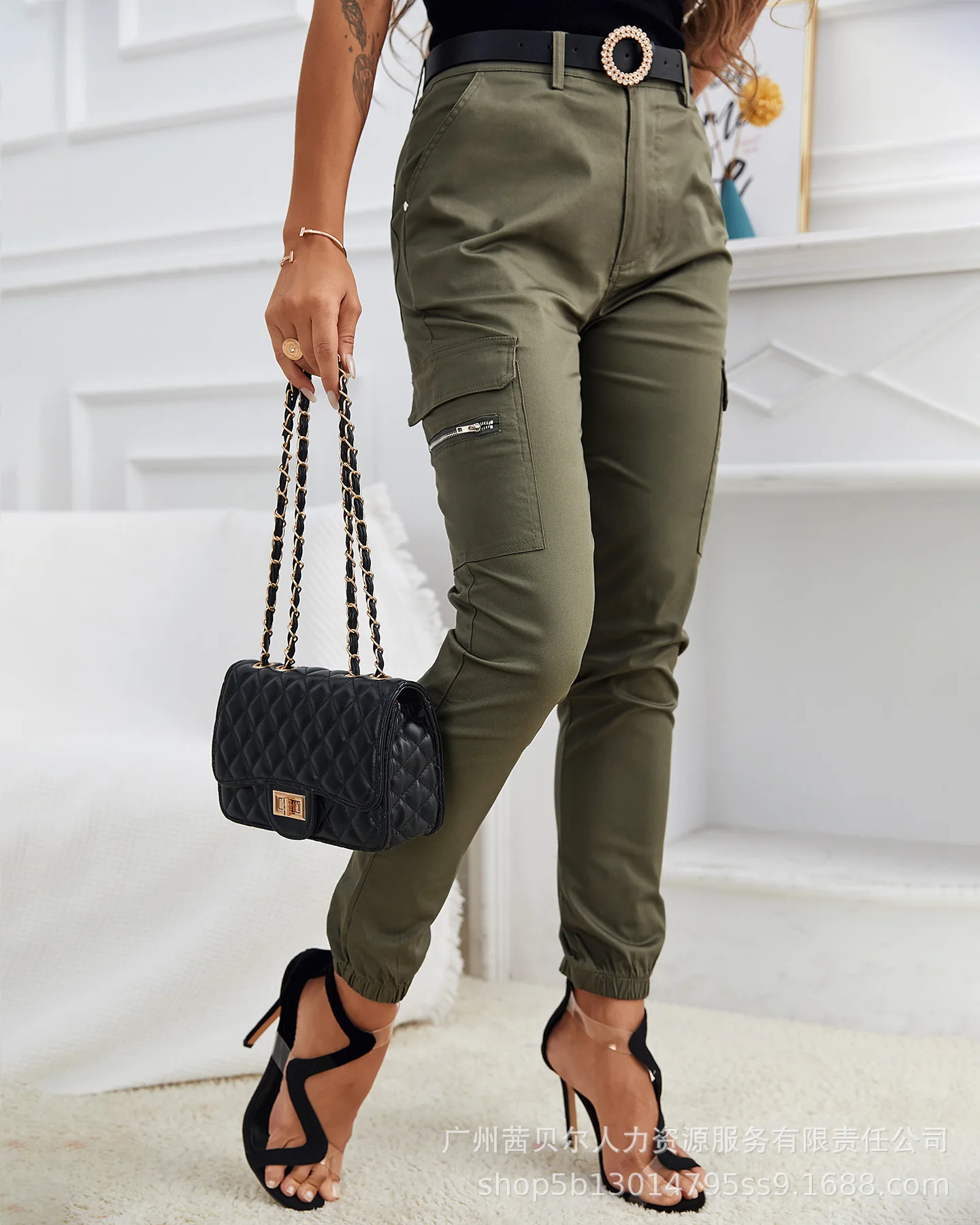 2022 Spring Summer Women's Clothing Army Green Casual Pants Safari Cargo Pockets Zipper Elastic Skinny Pencil Pants Trousers
2022 Spring Summer Women's Clothing Army Green Casual Pants Safari Cargo Pockets Zipper Elastic Skinny Pencil Pants Trousers
