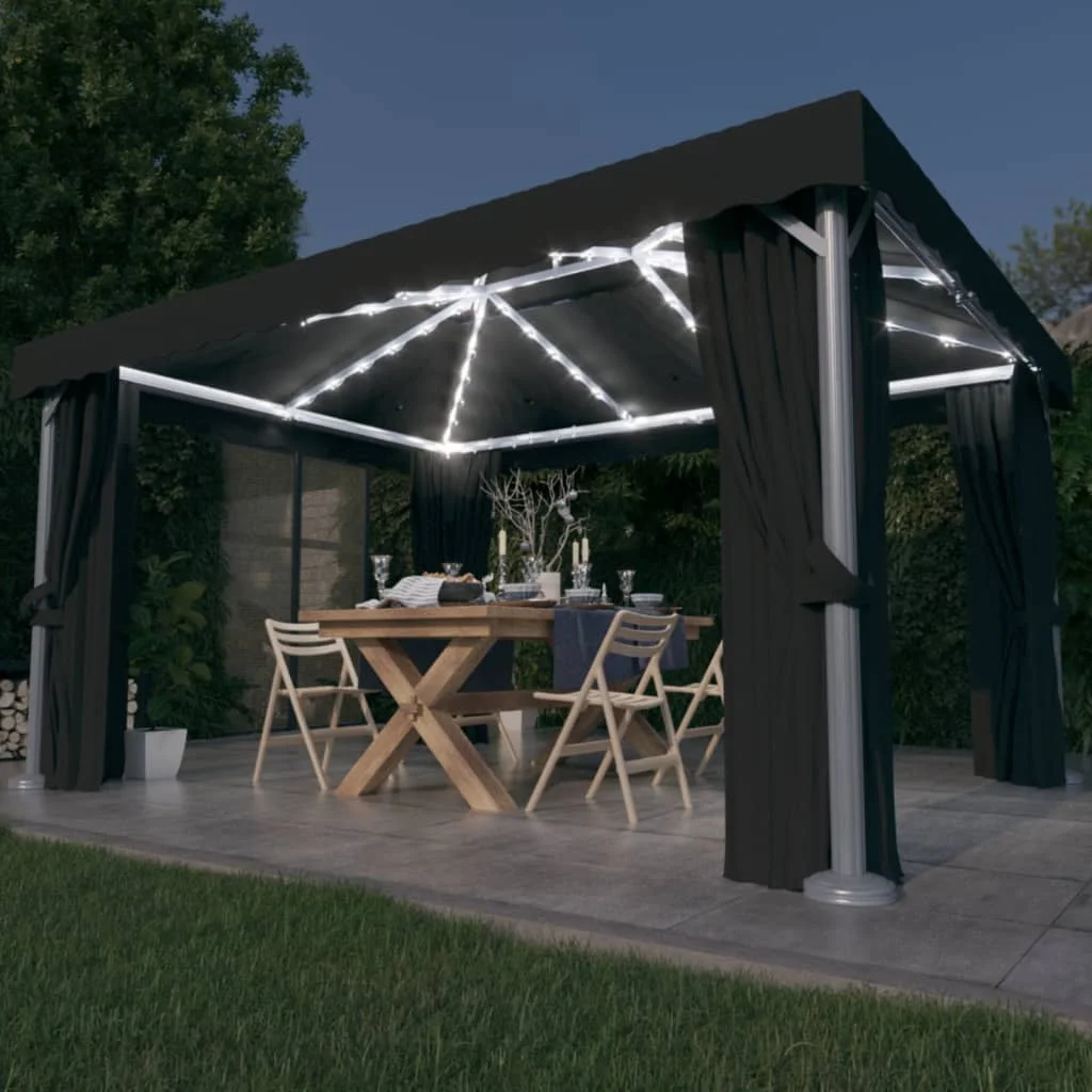 Patio Gazebo with Curtain & LED String Lights , Polyester & Steel Garden Party Tent, Garden Decoration Anthracite 4x3 m
Patio Gazebo with Curtain & LED String Lights , Polyester & Steel Garden Party Tent, Garden Decoration Anthracite 4x3 m