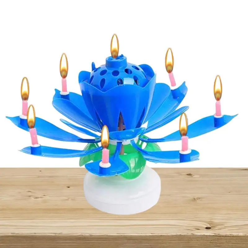 

Musical Candle Flower Rotating Lotus Birthday Candle LED Festive Electric Visual Effect Solid Paraffin Unique Singing Candles