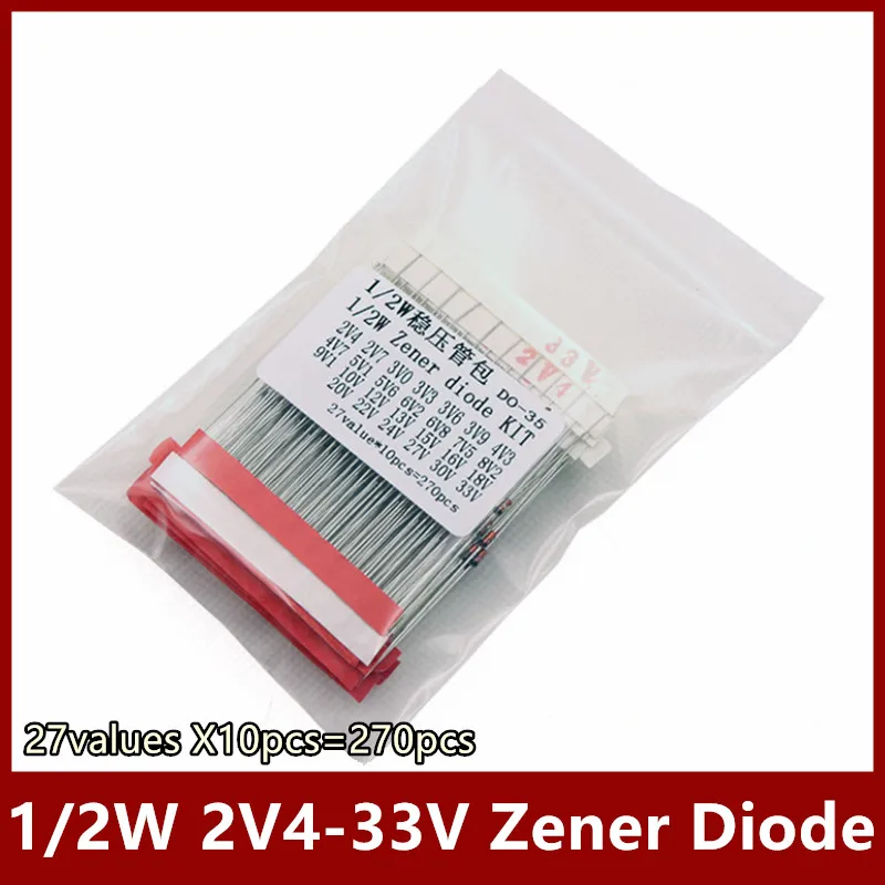 27values X10pcs=270pcs (2V4 to 33V) 1/2W 0.5W Zener Diode Assorted kit Assortment Set 2V4 2V7 3V0 3V3 3V6 3V9 4V3 4V7 5V1 5V6
27values X10pcs=270pcs (2V4 to 33V) 1/2W 0.5W Zener Diode Assorted kit Assortment Set 2V4 2V7 3V0 3V3 3V6 3V9 4V3 4V7 5V1 5V6