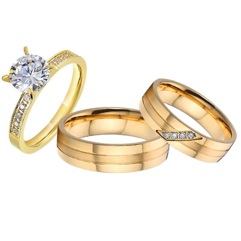 3pcs men women lover's alliance 18k gold plated cz diamond ring proposal promise wedding engagement rings set for coupes 
3pcs men women lover's alliance 18k gold plated cz diamond ring proposal promise wedding engagement rings set for coupes