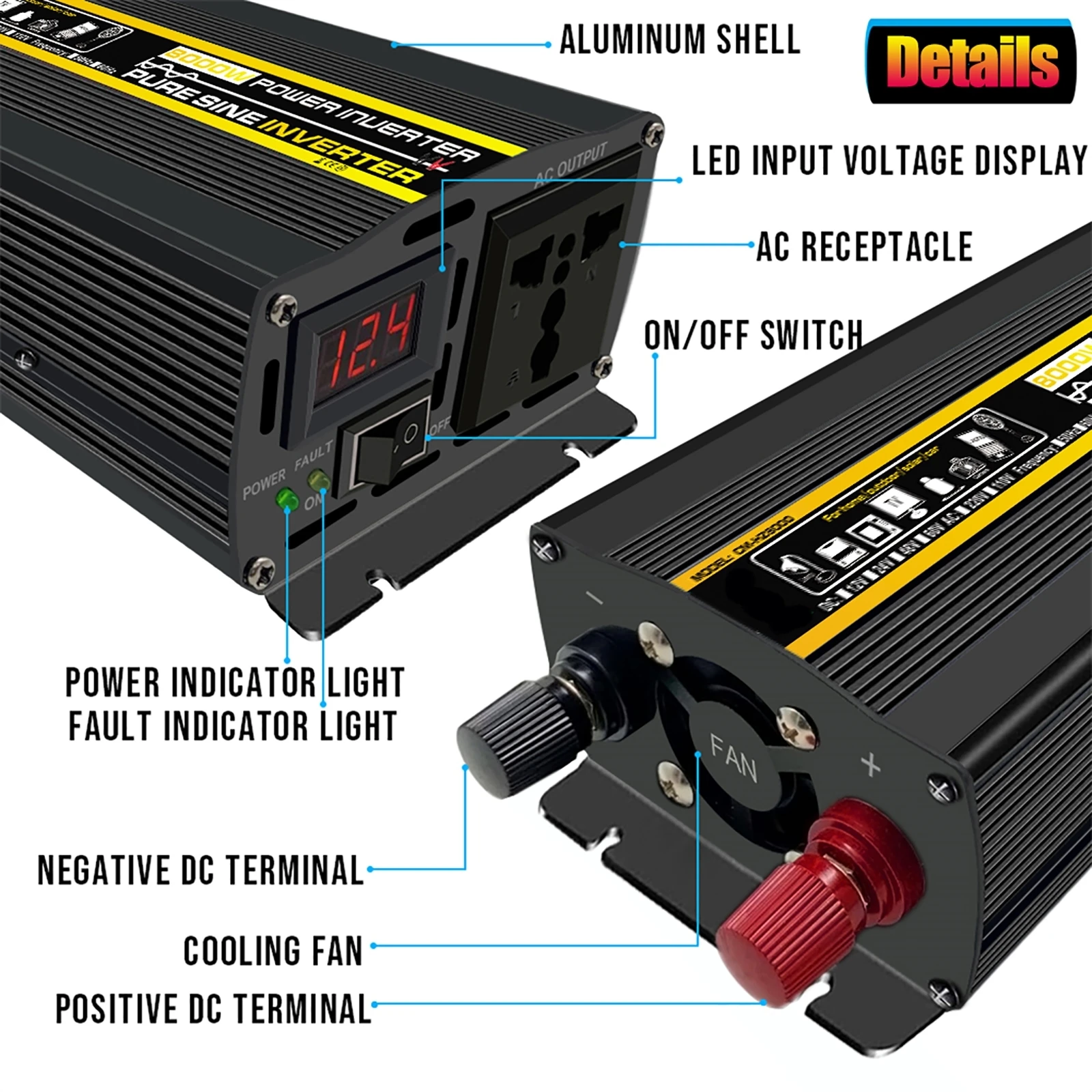 Voltage transformer Car charging converter 8000/10000W LCD solar inverter 12V 24V 48V to 110V/220V pure sine wave.
Voltage transformer Car charging converter 8000/10000W LCD solar inverter 12V 24V 48V to 110V/220V pure sine wave.