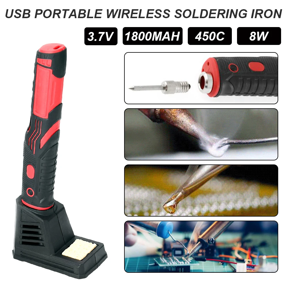 450C Portable Wireless Soldering Iron with LED Light Set USB Rechargeable Lithium Battery Household Electric Iron Soldering Kit
450C Portable Wireless Soldering Iron with LED Light Set USB Rechargeable Lithium Battery Household Electric Iron Soldering Kit