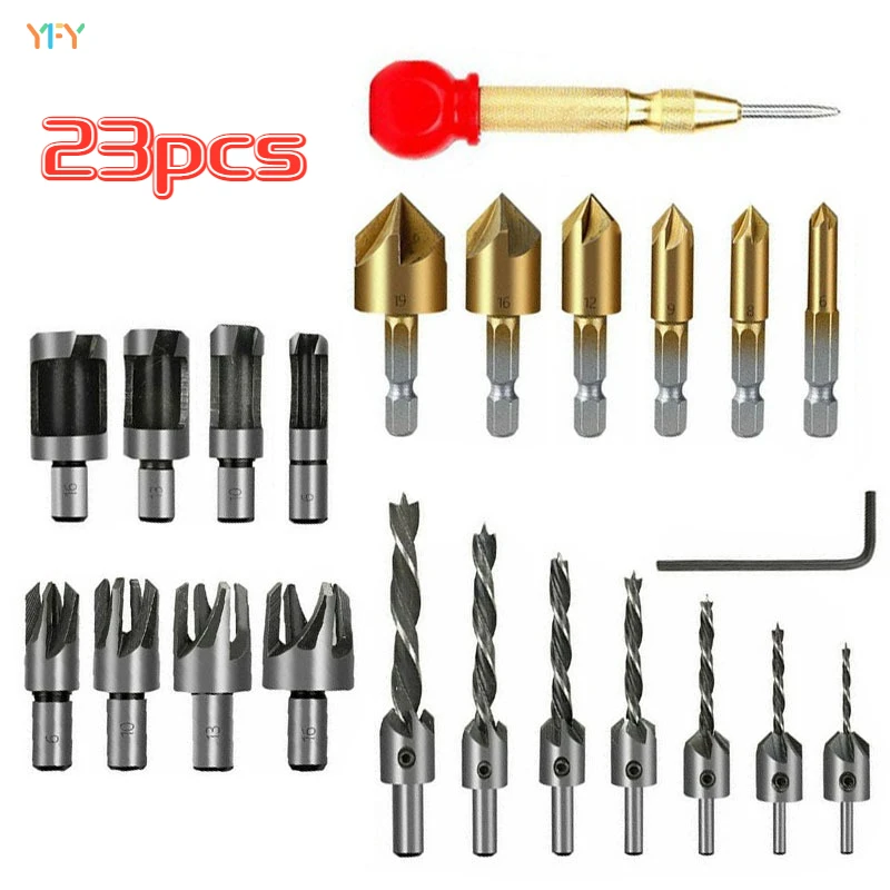 HSS Chamfering Tool Combination Set Woodworking Countersunk Chamfering Bits Hexagonal Shank Titaniumplated Chamfering Tool 23PCS
HSS Chamfering Tool Combination Set Woodworking Countersunk Chamfering Bits Hexagonal Shank Titaniumplated Chamfering Tool 23PCS