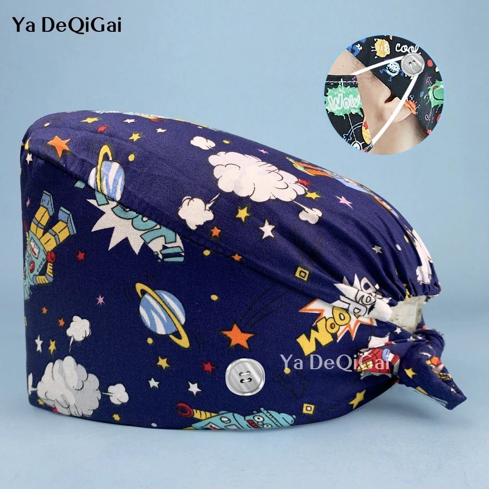 

Cartoon Print Medical Scrub Hat Hospital Doctor Work Caps Health Worker Scrub Cap Pet Clinic Nurse Beautician Nursing Scrubs Hat