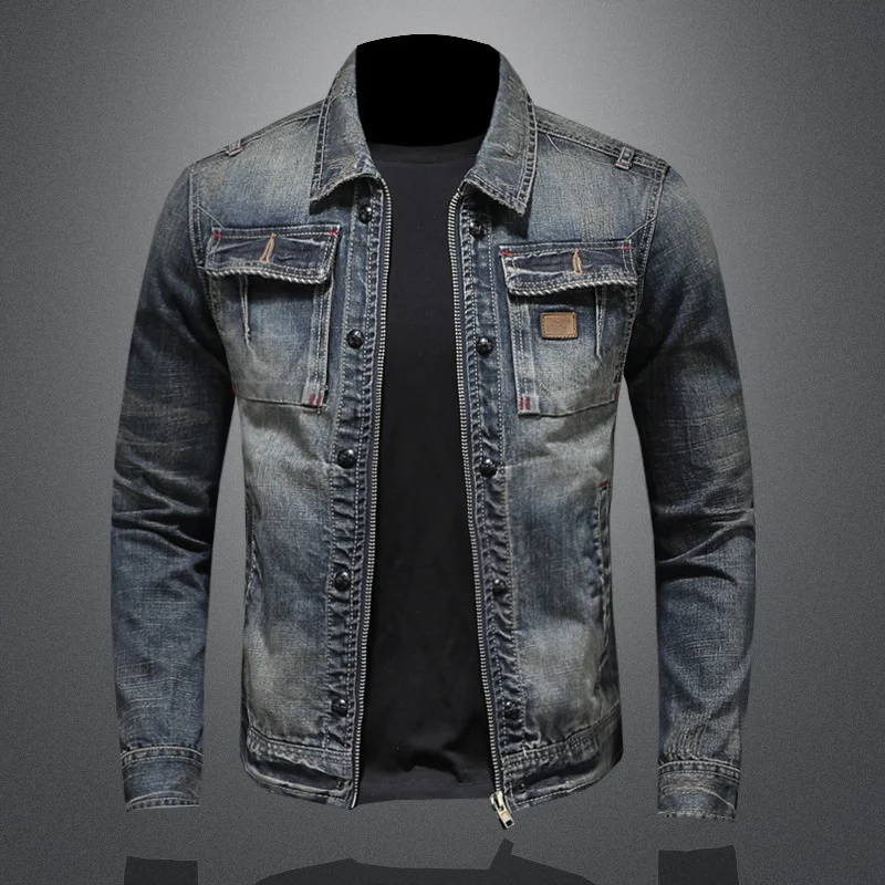 Men's Personality Jacket Motorcycle Cargo Jean Outerwear Retro Lapel Zipper Denim Coat Men
Men's Personality Jacket Motorcycle Cargo Jean Outerwear Retro Lapel Zipper Denim Coat Men