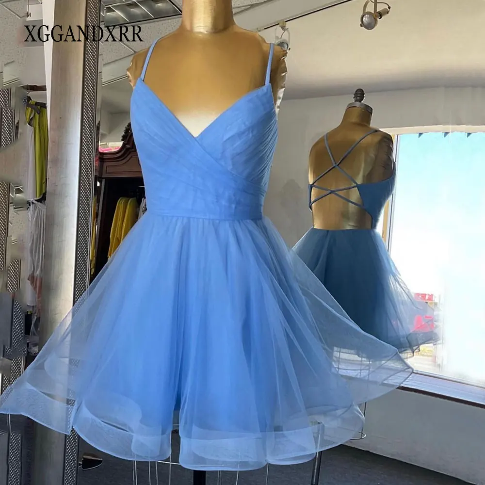 Real Sky Blue Short Homecoming Dress 2023 V Neck Tulle Mini Birthday Party Gown Prom Dress Girl Gala Dress Backless Lace Up Back
Real Sky Blue Short Homecoming Dress 2023 V Neck Tulle Mini Birthday Party Gown Prom Dress Girl Gala Dress Backless Lace Up Back