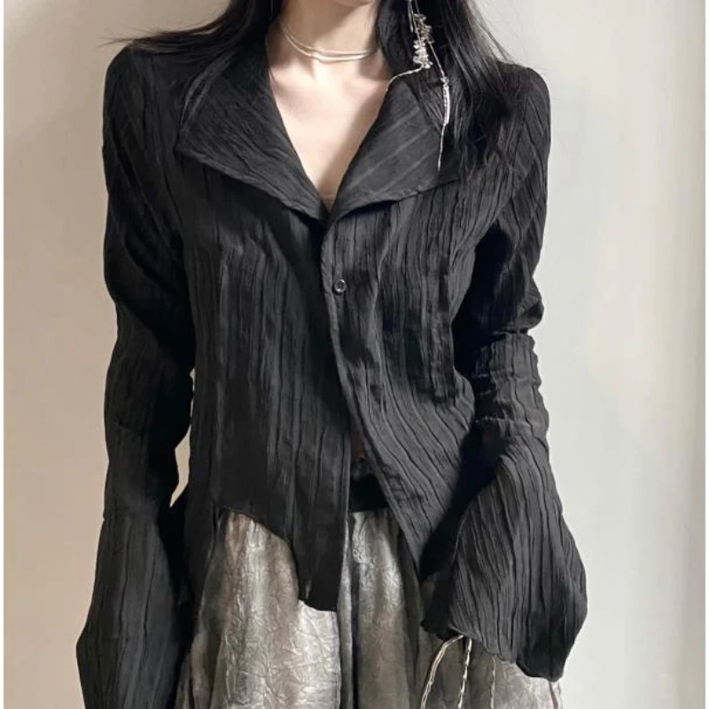 

Gothic Black Shirt Yamamoto Style Dark Aesthetic Blouse Women Irregular Designer Clothes Emo Alt Clothes Grunge Tops Y2k