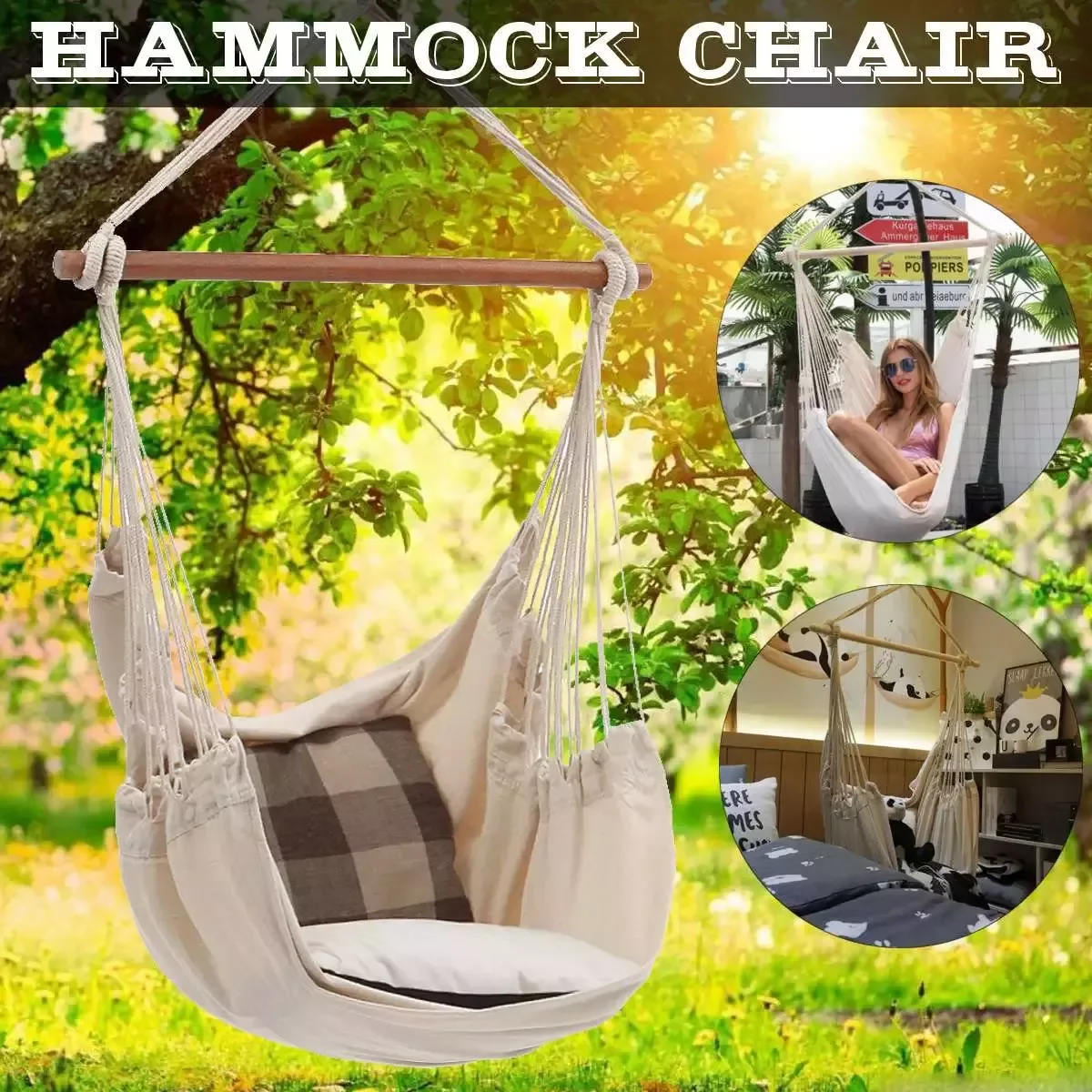 125x104cm Portable Hanging Hammock Chair Swing Thicken Porch Seat Garden Outdoor Camping Patio Travel with Wooden Rod 150kg Load
125x104cm Portable Hanging Hammock Chair Swing Thicken Porch Seat Garden Outdoor Camping Patio Travel with Wooden Rod 150kg Load