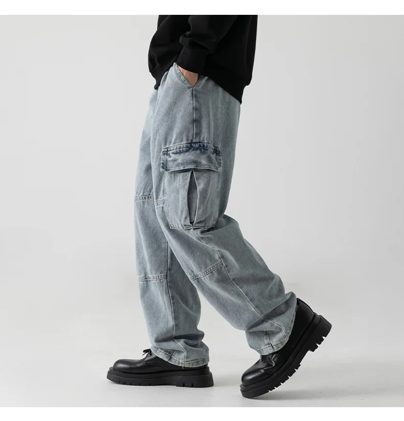 New men's pants three-dimensional pocket jeans men's autumn and winter patchwork pleated wash day straight pants 
New men's pants three-dimensional pocket jeans men's autumn and winter patchwork pleated wash day straight pants