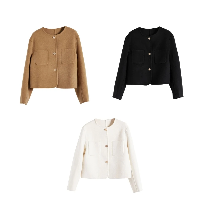Women Autumn Woool Coat Vintage Round Neck Solid Color Casual Cropped Jackets MXMA
Women Autumn Woool Coat Vintage Round Neck Solid Color Casual Cropped Jackets MXMA