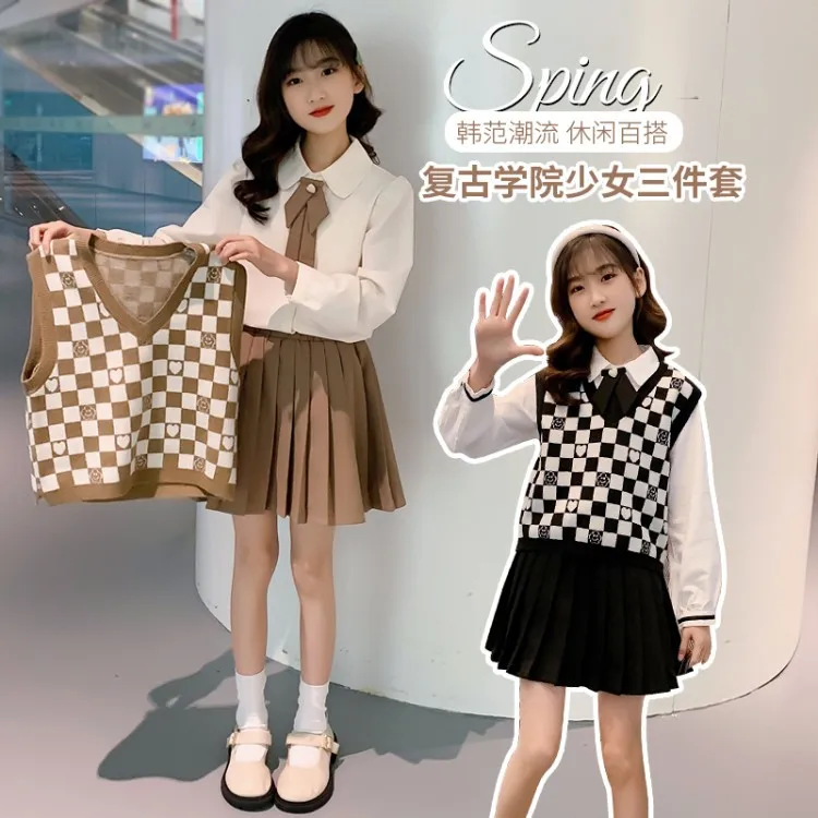 Girls Spring Suits For Teen Children Plaid Vest +Long sleeved Shirt + Princess Short Pleated Skirt For School JK Set 3PCS
Girls Spring Suits For Teen Children Plaid Vest +Long sleeved Shirt + Princess Short Pleated Skirt For School JK Set 3PCS