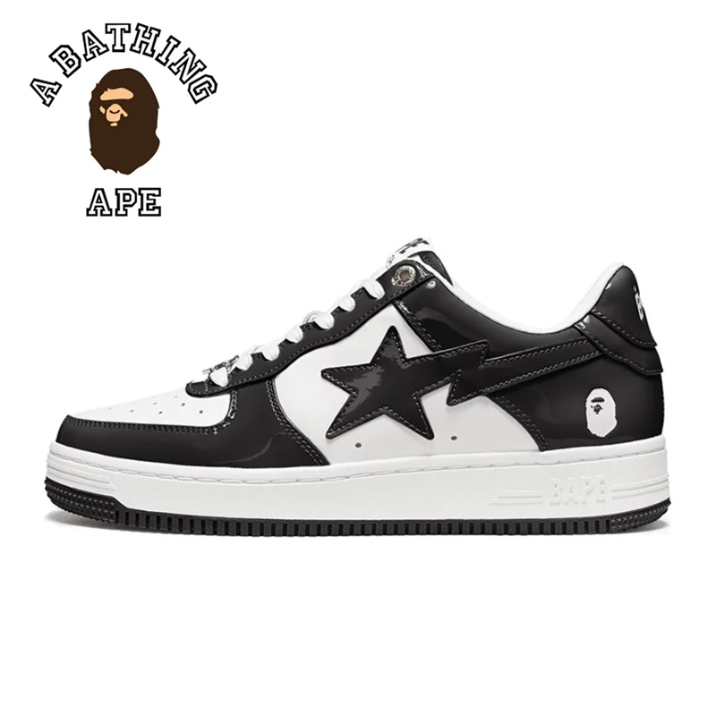 

New A BATHING APE Men Women Patent Leather Low Shark Sports Sneakers Vibe BapeGoose Bapesta Outdoor Skateboarding Walking Shoes