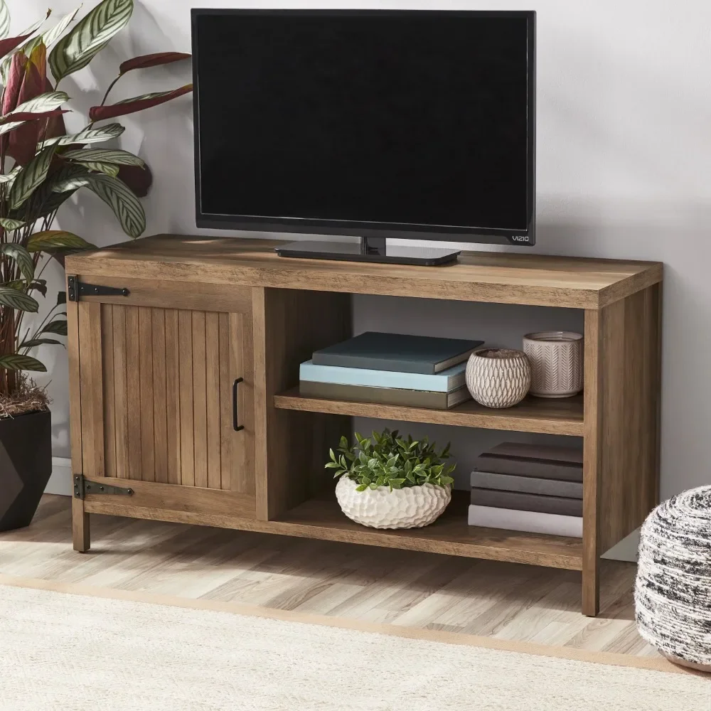 

Farmhouse TV Stand for TVs up to 50", Rustic Weathered Oak wood tv stand living room furniture