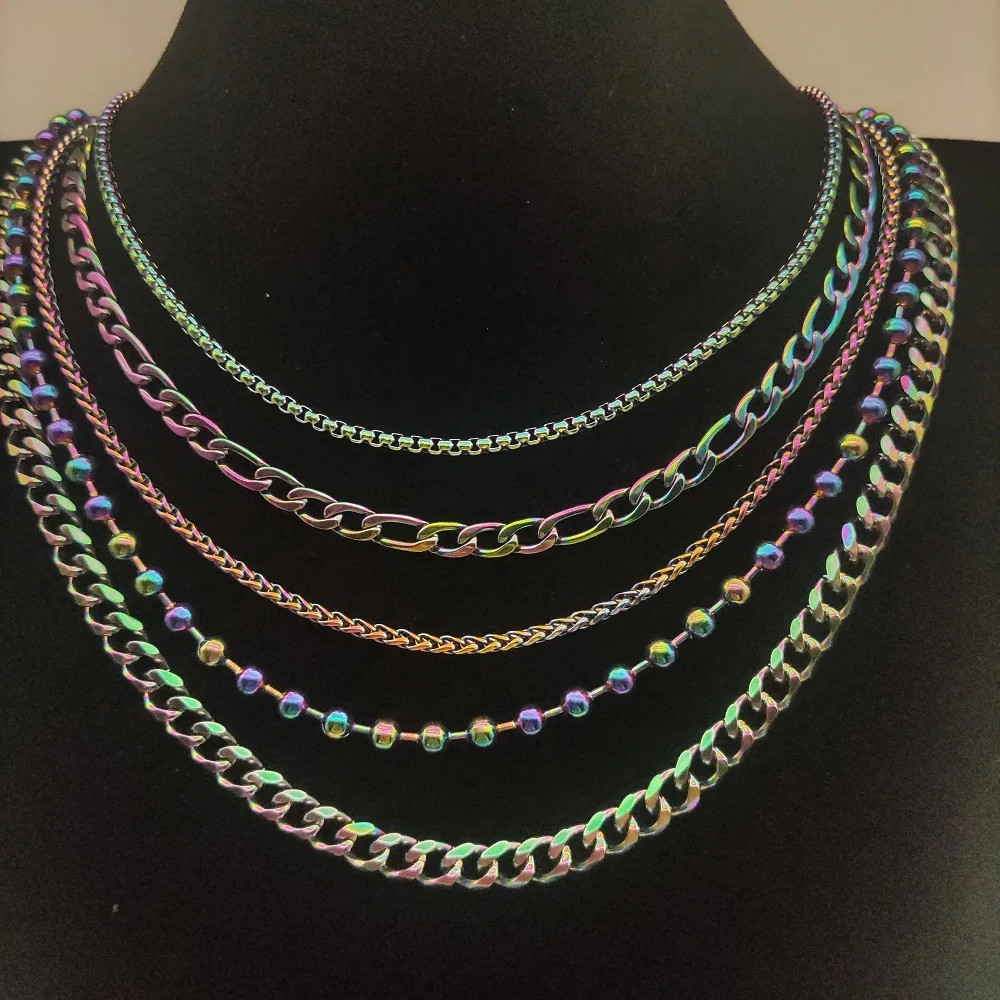 100% Stainless Steel Rainbow Clorful Quenching Figaro Bead Pendant Cuba Link Chain Necklace Men Women Does Not Fade Clavicle DIY
100% Stainless Steel Rainbow Clorful Quenching Figaro Bead Pendant Cuba Link Chain Necklace Men Women Does Not Fade Clavicle DIY