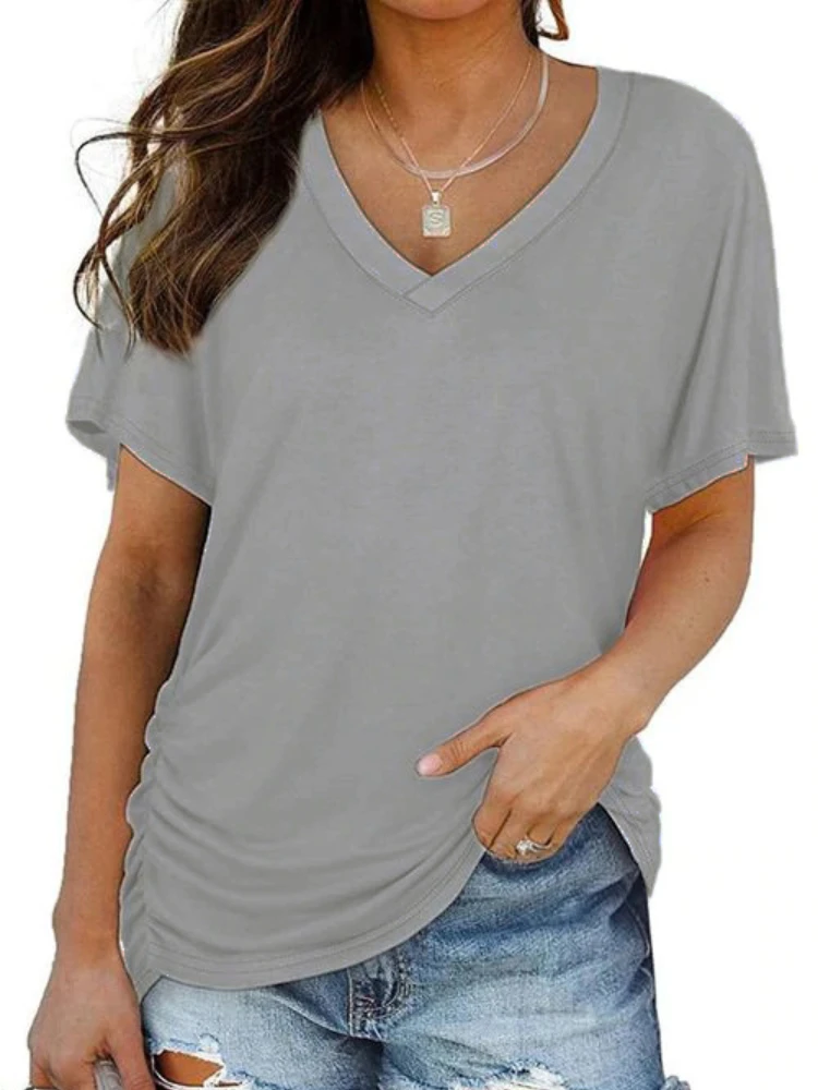Женская модная футболка пуловер летние однотонные футболки с коротким рукавом и