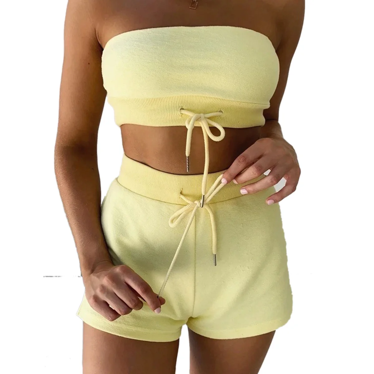 Women Two Piece Sets Bandeau Strapless Top Shorts Sportwear Tracksuits Fitness Clothes Two piece shorts drawstring set
Women Two Piece Sets Bandeau Strapless Top Shorts Sportwear Tracksuits Fitness Clothes Two piece shorts drawstring set