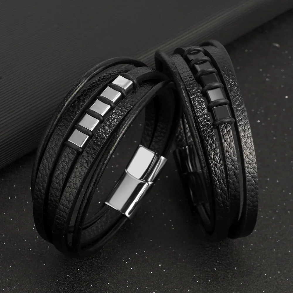 Trendy Leather Bracelet for Men Stainless Steel Hot Selling Retro Multi-layer Bracelet Luxury Leather Bracelet Woven Jewelry
Trendy Leather Bracelet for Men Stainless Steel Hot Selling Retro Multi-layer Bracelet Luxury Leather Bracelet Woven Jewelry