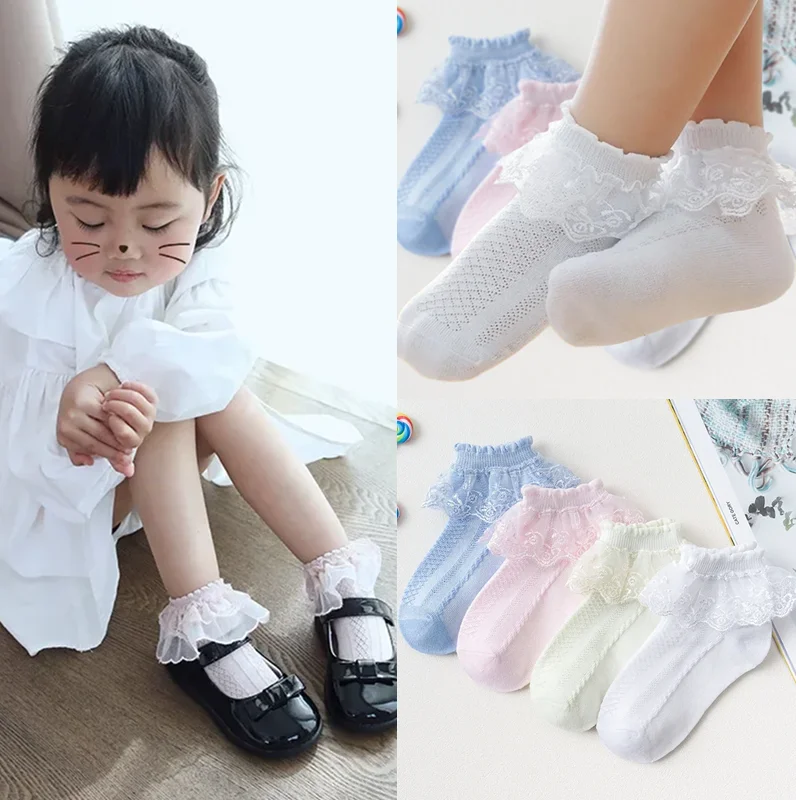 

Детские Оригинальные хлопковые кружевные сетчатые носки с оборками для маленьких принцесс для маленьких девочек, детские белые розовые синие носки для маленьких девочек