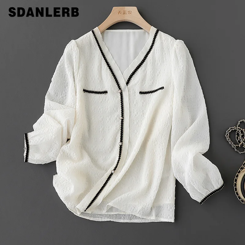 French Sweet Exquisite Slimming Lace V-neck Long Sleeve Shirt Women's Clothing Spring and Summer 2022 New Camisa De Mujer
French Sweet Exquisite Slimming Lace V-neck Long Sleeve Shirt Women's Clothing Spring and Summer 2022 New Camisa De Mujer