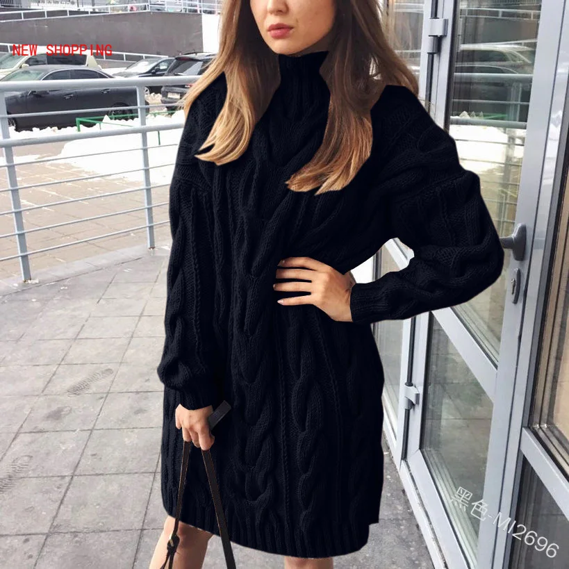 New High Collar Ladies Sweater Dress Long Sleeve Dresses Solid Color Knitted Pullovers Sweaters Vestido Loose Warm Autumn Winter
New High Collar Ladies Sweater Dress Long Sleeve Dresses Solid Color Knitted Pullovers Sweaters Vestido Loose Warm Autumn Winter