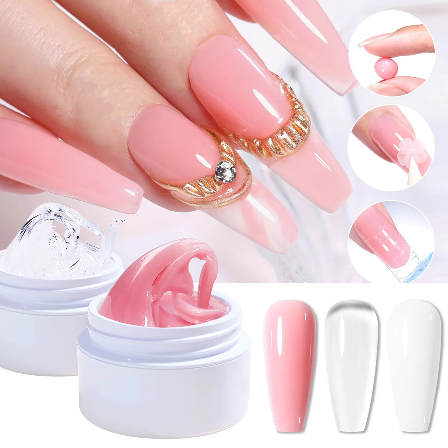 

15ml Jelly Nail Extension Gel Pink Clear Crystal Quick Building Nail Tips Gel Sock Off UV LED Phototherapy Varnish Gel GY-53