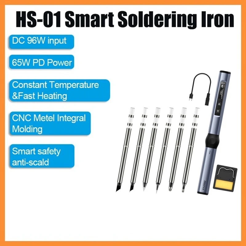 FNIRSI HS-01 Smart Electric Soldering Iron+6Xsoldering Heads PD 65W Adjustable Constant Temperature Fast Heat Soldering Iron
FNIRSI HS-01 Smart Electric Soldering Iron+6Xsoldering Heads PD 65W Adjustable Constant Temperature Fast Heat Soldering Iron