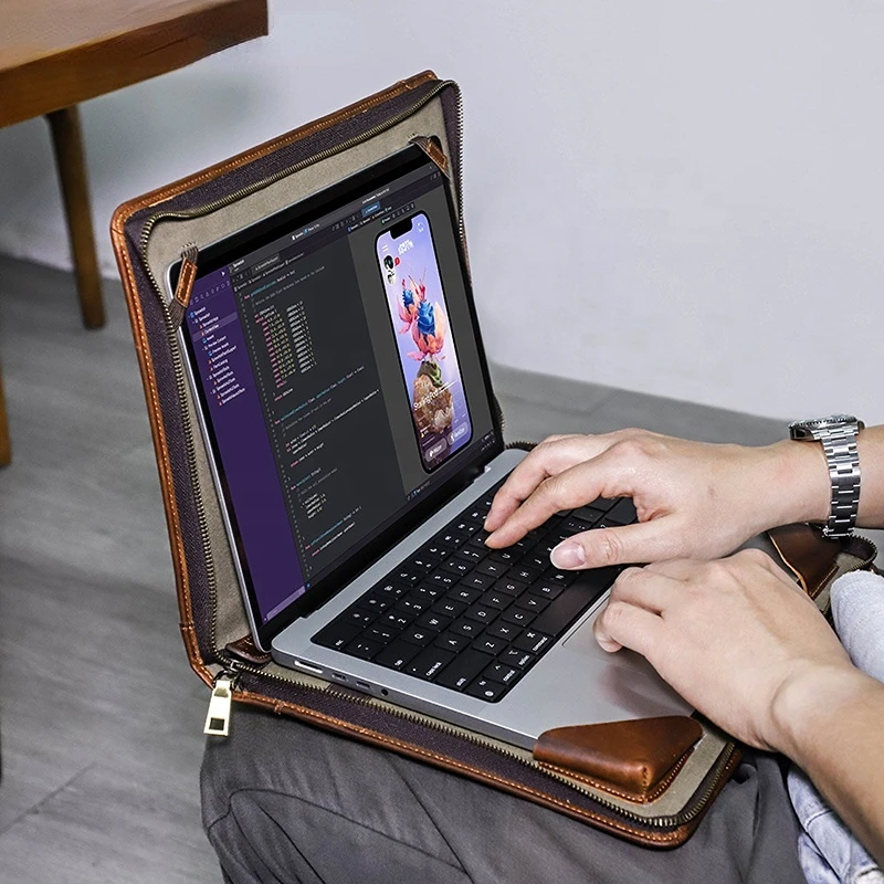 

Custom Foldable Leather Laptop Folio Carry Sleeve Case Protective Leather Laptop Cover Bag for Apple Macbook Pro 14.2 M1 2021