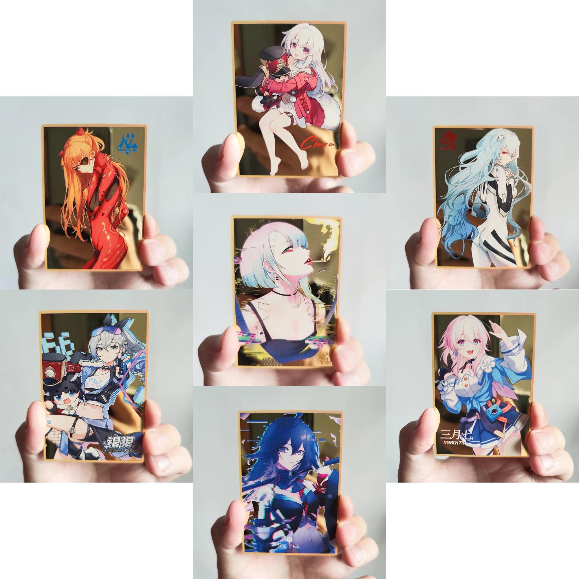 

7 Models Anime Girls Metal Cards Honkai March 7th Cyberpunk 2077 Ayanami Rei Classic Game Anime Collection Cards Gift Toys