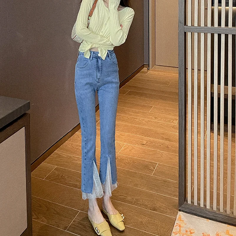 Flares Pants Streetwear Baggy Jeans Women Casual High Waist Korean Y2k Loose Hem Slit Denim Trousers Mom Jeans Lace Patchwork
Flares Pants Streetwear Baggy Jeans Women Casual High Waist Korean Y2k Loose Hem Slit Denim Trousers Mom Jeans Lace Patchwork