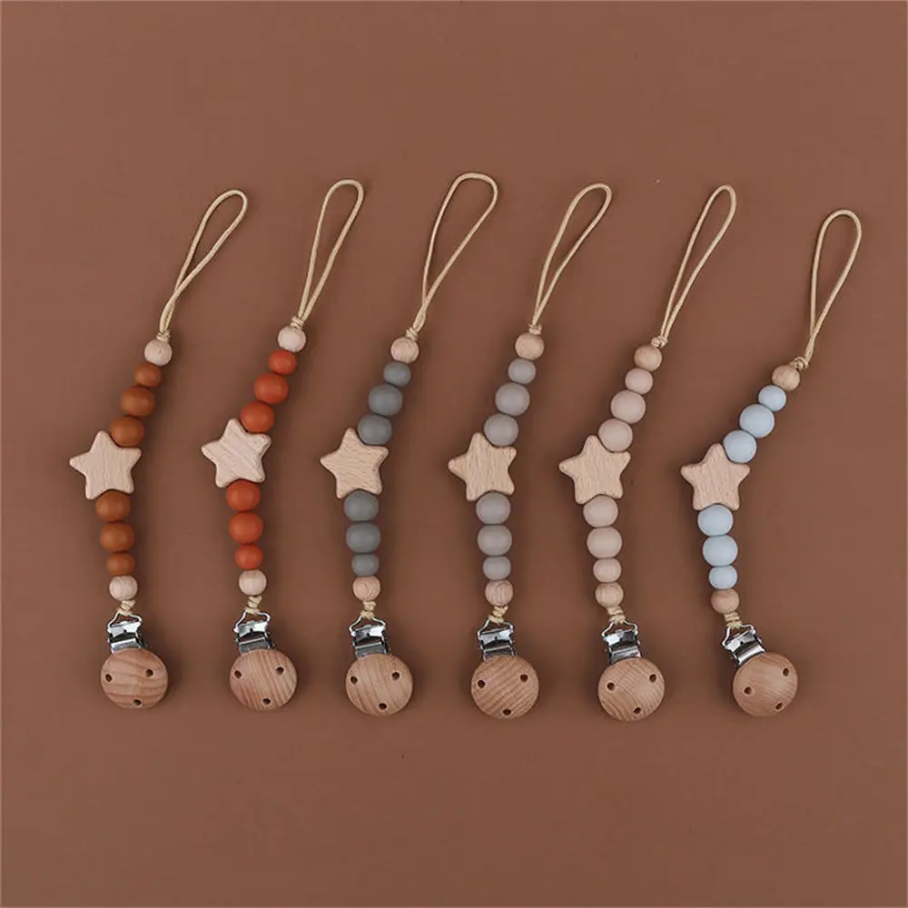 Anti-loss Star Pacifiers Chain For Baby Chew Food Grade Silicone Natural Wood Beads Pacifier Clips BPA Free Baby Teething Toys
Anti-loss Star Pacifiers Chain For Baby Chew Food Grade Silicone Natural Wood Beads Pacifier Clips BPA Free Baby Teething Toys