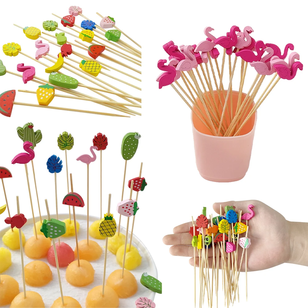 

100pcs 12cm Animal Fruit Bamboo Pick Mini Buffet Cupcake Fruit Fork Party Dessert Salad Stick Cocktail Skewer For Wedding Decor