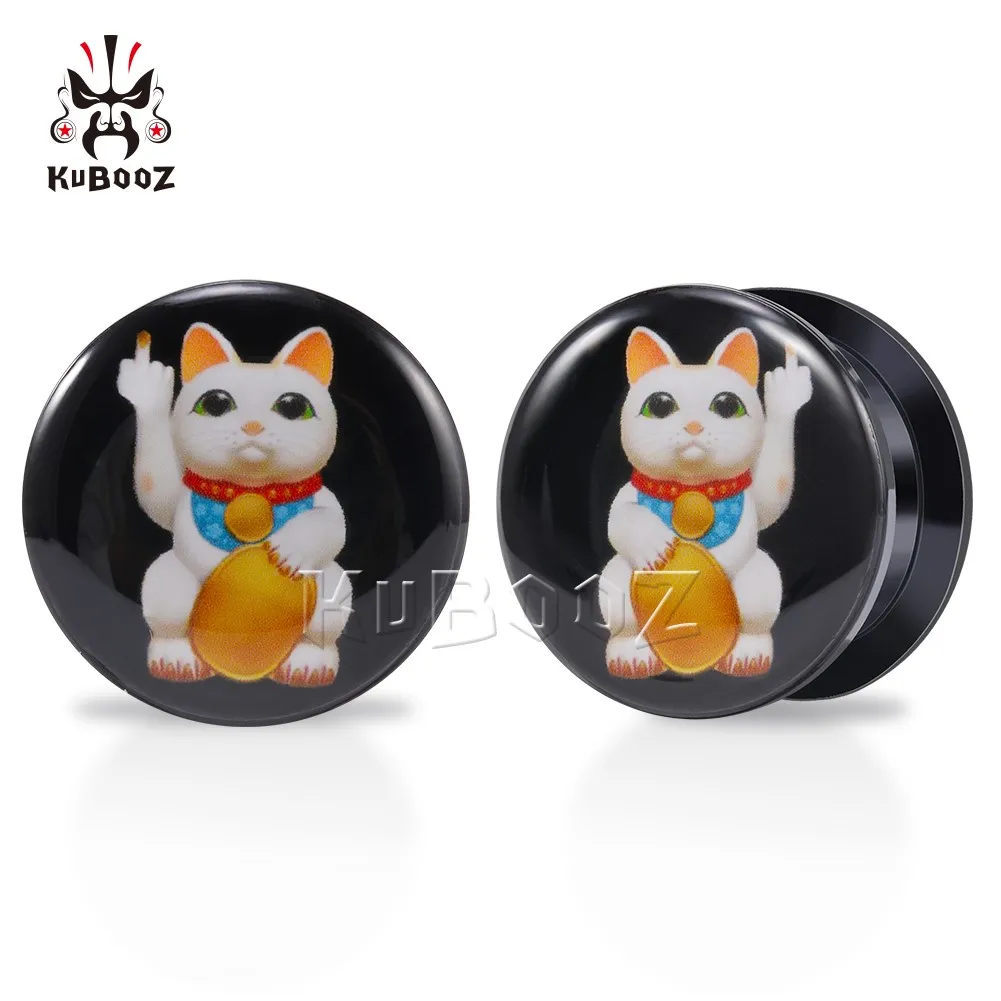 

KUBOOZ Latest Acrylic Cartoon Cat Ear Tunnels Plugs Piercing Earring Gauges Body Jewelry Expanders Stretchers 6-30mm 2PCS