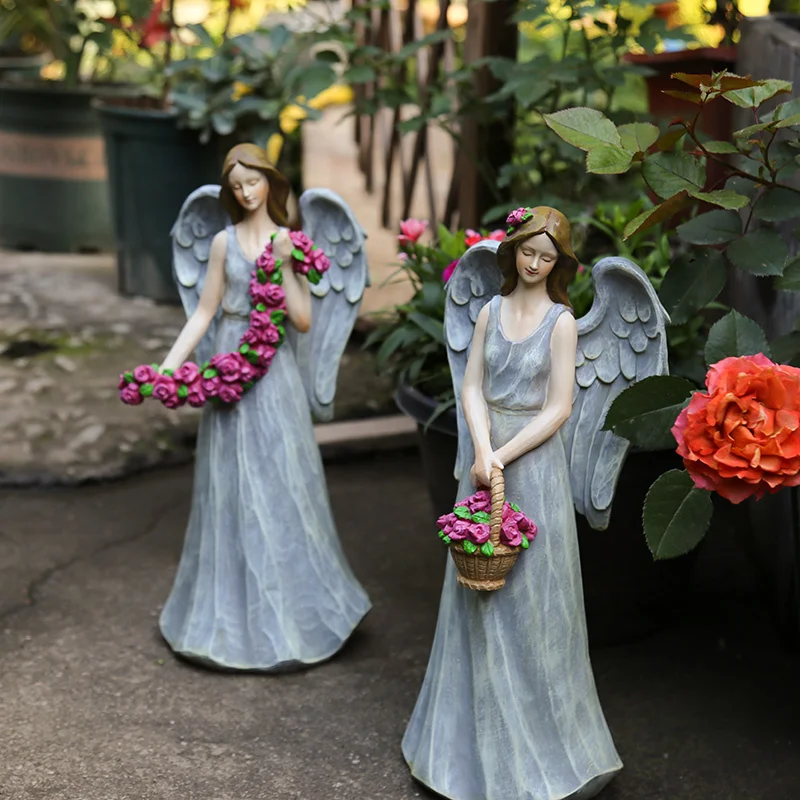 

Style [MGT]European Flower Fairy Resin Garden Angel Character Statue Decoration Gardening Courtyard Home Cute Gift