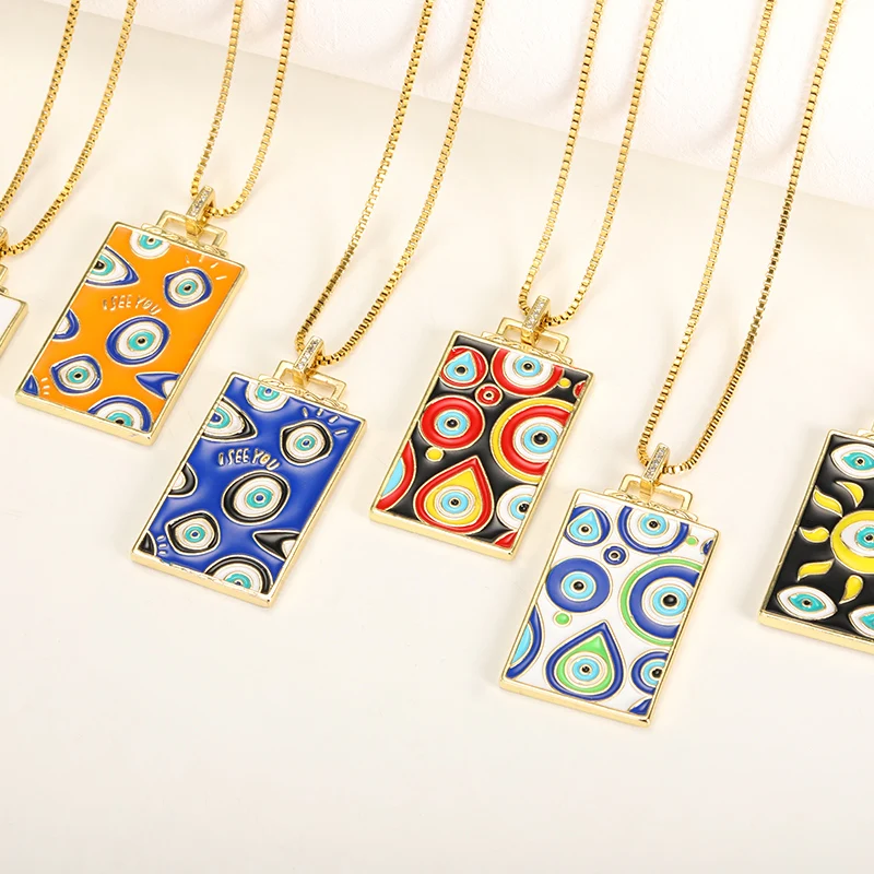 Classic Color Dripping Oil Devil's Eye Series Square Pendant Necklaces Stainless Steel Gold Chain Choker Jewelry Party Girl Gift
Classic Color Dripping Oil Devil's Eye Series Square Pendant Necklaces Stainless Steel Gold Chain Choker Jewelry Party Girl Gift