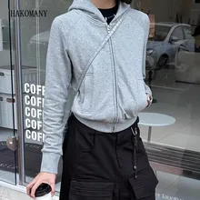 Women Cropped Hoodies Casual Jumper Short Sweats Gray Black Pink Harajuku Open Zipper Hooded Sweatshirt With Fleece