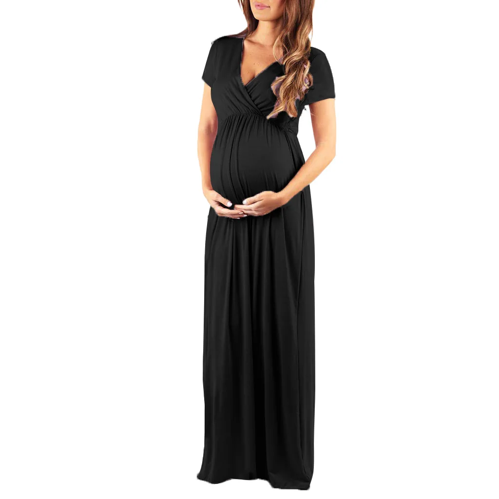 New Sexy V-Neck Short Sleeve Pleated Elastic Waist Big Swing Maternity Long Dress black
New Sexy V-Neck Short Sleeve Pleated Elastic Waist Big Swing Maternity Long Dress black
