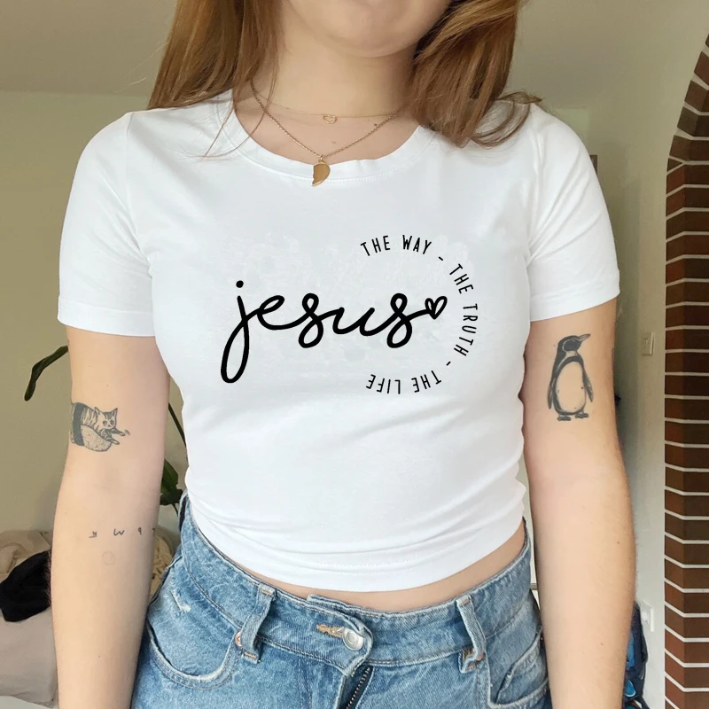 Jesus The Way The Ture The Life Religious Grpahic T Shirts Women Y2k Christian Motivational Baby Tee O Neck Cropped Tops Femme
Jesus The Way The Ture The Life Religious Grpahic T Shirts Women Y2k Christian Motivational Baby Tee O Neck Cropped Tops Femme
