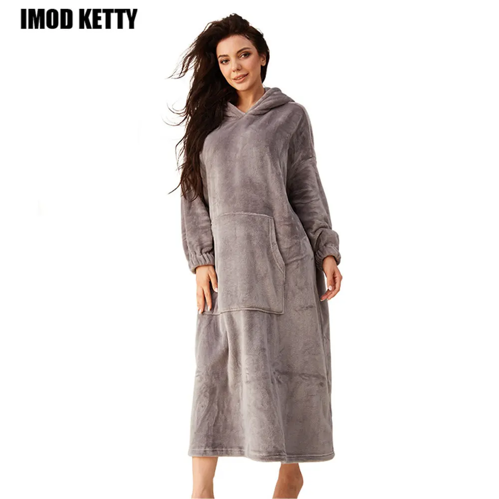 2022 Autumn Winter Women's Bathrobe Solid Hooded Long Sleeve Warm Fleece Ladies Robe Pocket Leisure Simple Homewear For Female 
2022 Autumn Winter Women's Bathrobe Solid Hooded Long Sleeve Warm Fleece Ladies Robe Pocket Leisure Simple Homewear For Female