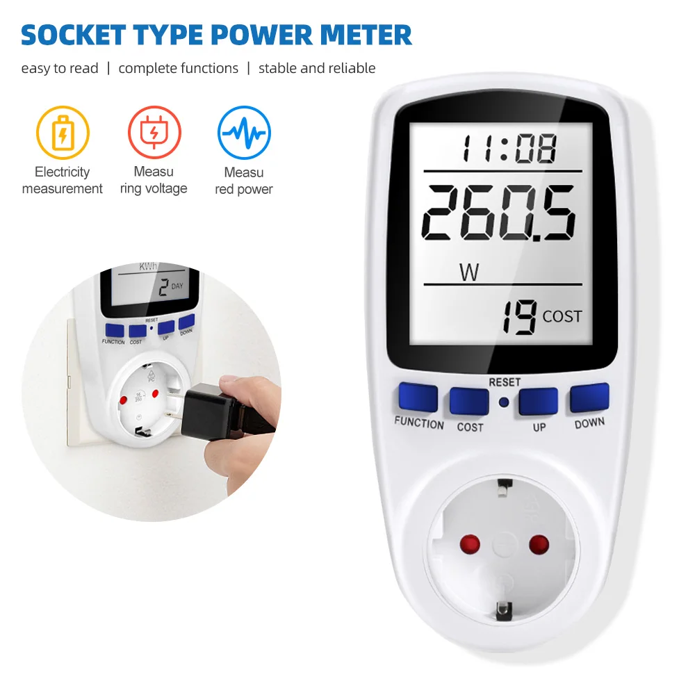 Power Meter 220V Wattmeter Socket Wattage Kwh Energy Meter EU US UK AU Outlet Power Usage Monitors Electric Consumption Meter
Power Meter 220V Wattmeter Socket Wattage Kwh Energy Meter EU US UK AU Outlet Power Usage Monitors Electric Consumption Meter