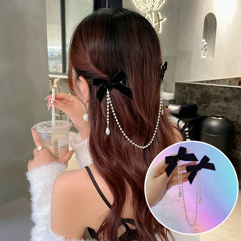 Velvet Bow Pearls Chain Barrettes Hairpins For Women Girls Tassel Hair Clips Ribbon Headband Ponytail Hair Accessories
Velvet Bow Pearls Chain Barrettes Hairpins For Women Girls Tassel Hair Clips Ribbon Headband Ponytail Hair Accessories