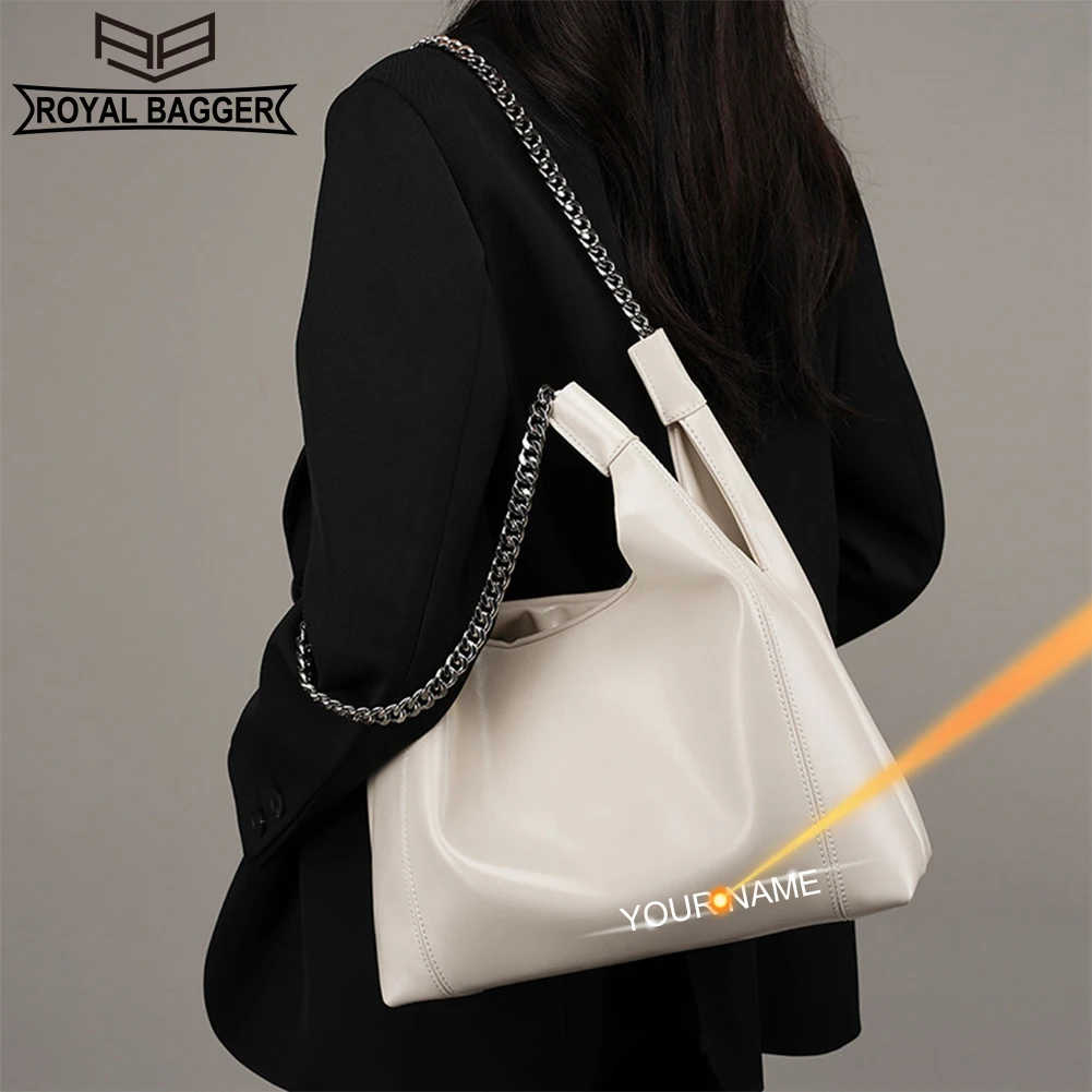 

Royal Bagger Korean Style Chain Tote Bags for Women Large Capacity Fashion Commute Genuine Cow Leather Handbag Shoulder Bag 2317