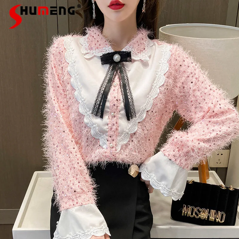 2022 New Spring Korean Style Sweet Pink Sequins Tassel Bow Blouse French Fashion Women's Long Flare Sleeve Shirts Blusa Feminina
2022 New Spring Korean Style Sweet Pink Sequins Tassel Bow Blouse French Fashion Women's Long Flare Sleeve Shirts Blusa Feminina