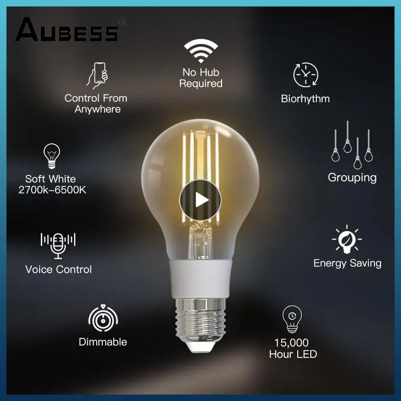 

WiFi Smart Filament Bulb LED Light Lamp E27 Dimmable Lighting 2700K-6500K 806Lm Tuya Alexa Voice Control 90-250V 7W