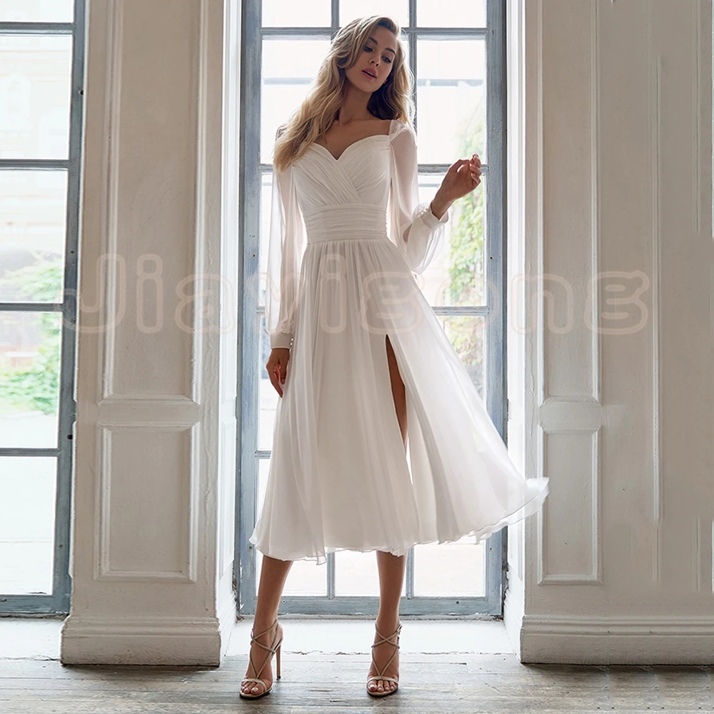 Jiayigong Short Wedding Dress White Ivory Long Sleeves V Neck Pleat Simple A Line Chiffon Beach Bridal Gown Boho Bride Dresses
Jiayigong Short Wedding Dress White Ivory Long Sleeves V Neck Pleat Simple A Line Chiffon Beach Bridal Gown Boho Bride Dresses