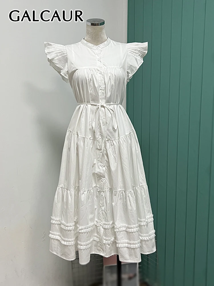 GALCAUR Summer Solid Dresses For Women Stand Collar Flying Sleeve Single Breasted High Waist Loose Folds Midi Dress Female New
GALCAUR Summer Solid Dresses For Women Stand Collar Flying Sleeve Single Breasted High Waist Loose Folds Midi Dress Female New