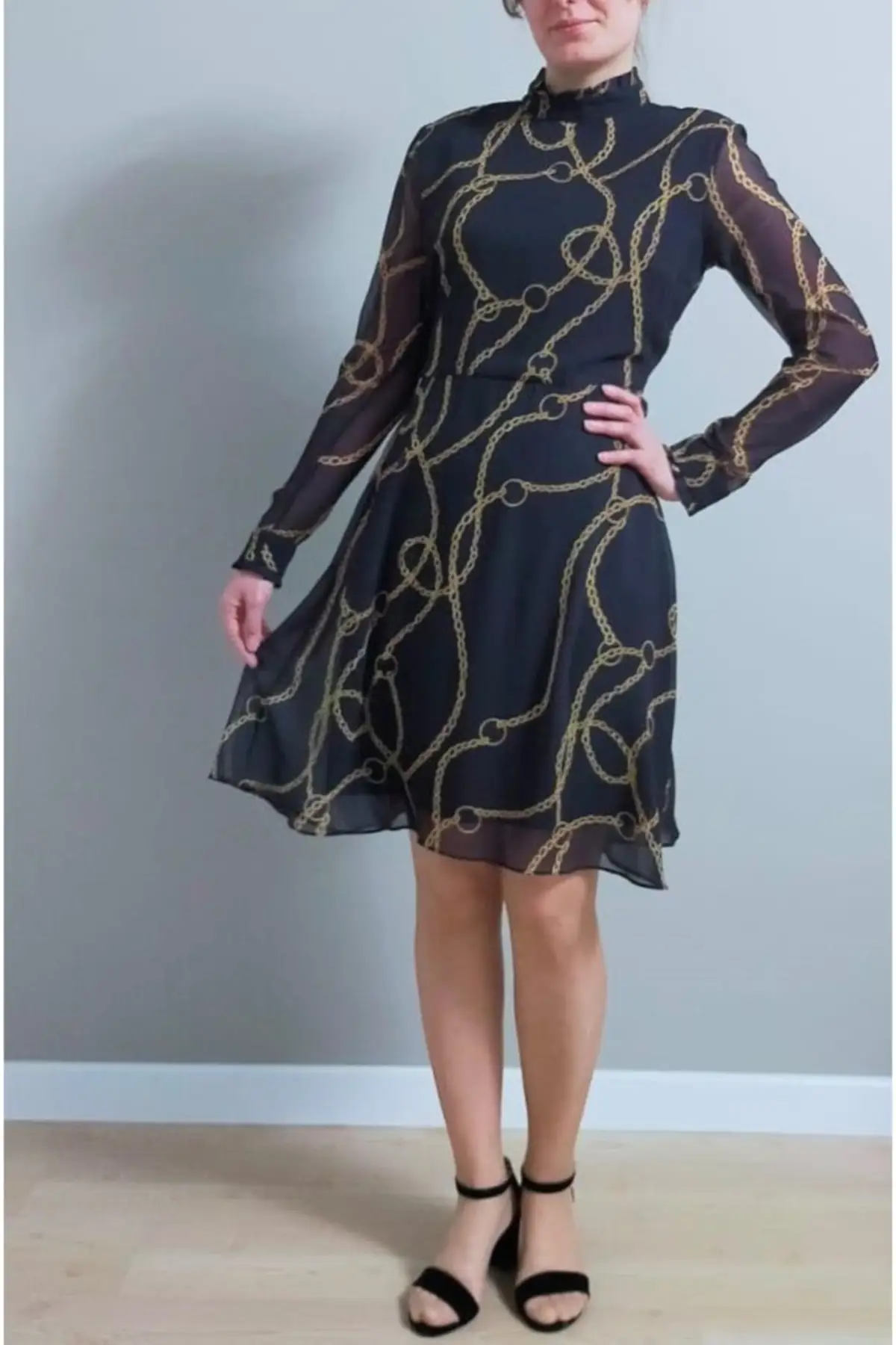 Bm bell dress chain detailed long Maxi sleeve Trend printed Regular asymmetrical collar tulle black zipper non woven pockets slim
Bm bell dress chain detailed long Maxi sleeve Trend printed Regular asymmetrical collar tulle black zipper non woven pockets slim