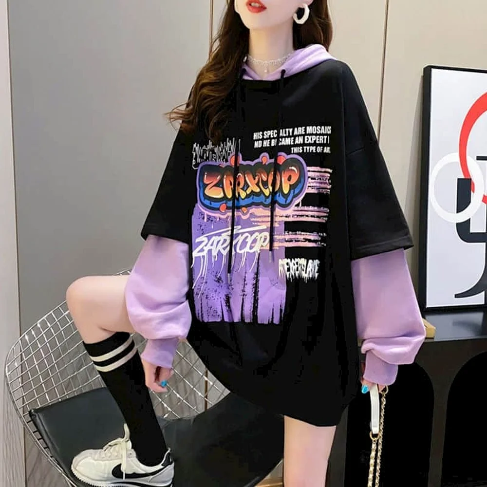 Korean Fall Fashion Fake Two-piece Sweatshirt Women Hooded 2022 Autumn Student All-match Jacket Trend Patchwork Long Sleeve Top
Korean Fall Fashion Fake Two-piece Sweatshirt Women Hooded 2022 Autumn Student All-match Jacket Trend Patchwork Long Sleeve Top