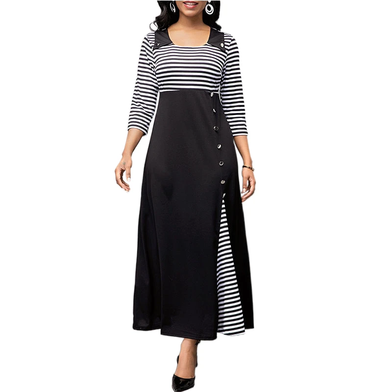 Striped Patchwork Square Neck Three Quater Sleeve Button Long Autumn Dresses For Women Casual Maxi Dress Elegant Party Dress
Striped Patchwork Square Neck Three Quater Sleeve Button Long Autumn Dresses For Women Casual Maxi Dress Elegant Party Dress
